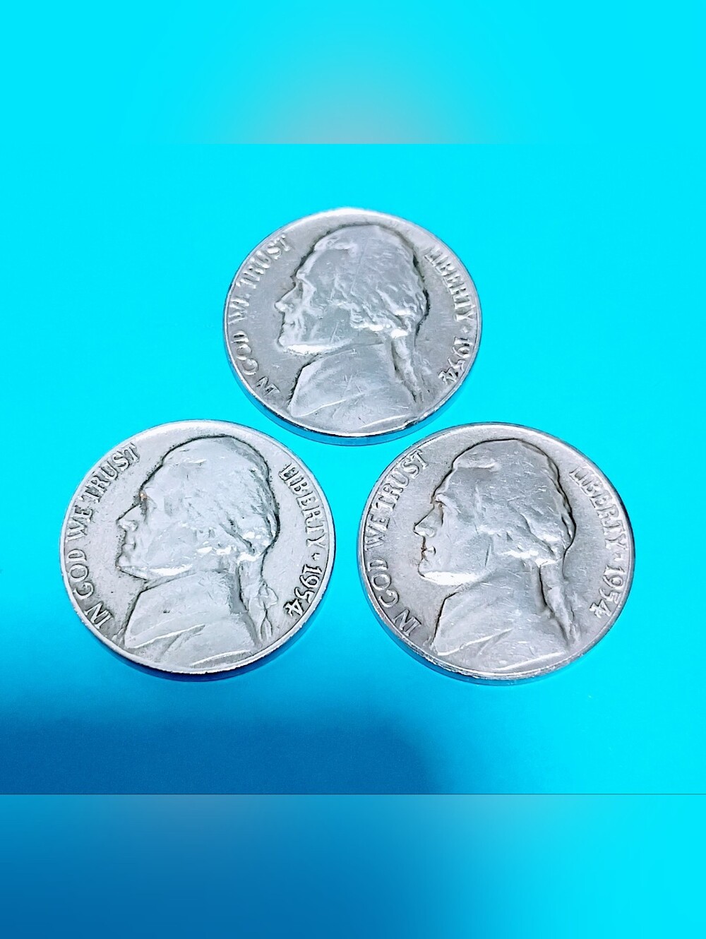 1954-P/D/S Jefferson Nickels Set Of 3 G/VG Condition For 72 Years Old. #0804pm